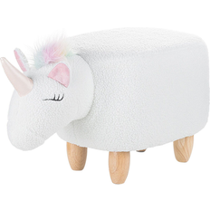 Sgabelli Beliani Pouf Di Tessuto Bianco Unicorn