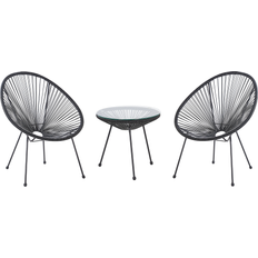 Beliani Nero Rattan Sintetico 3 Pezzi 2 Posti Stile Moderno Set da Bistrot