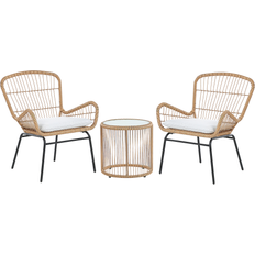 Naturale Set da Bistrot Beliani Marrone Finto Rattan Gambe In Acciaio Nero 2 Sedie Con Cuscini Grigi Piano Tavolo In Vetro Moderno Set Esterno A 2 Posti Set da Bistrot