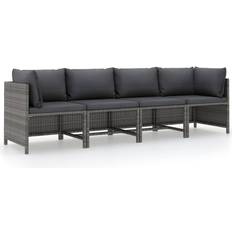 vidaXL 4-Seater Patio Sofa with Cushions Gray Poly Rattan Sofá de Exterior