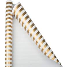 Jam Paper Gift Wrap Striped Wrapping 25 Sq Ft Gold & White Stripes Roll Sold Individually