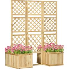 Outdoor privacy screen panels OutSunny Freestanding Privacy Screen with 4 Self-Draining Raised Garden