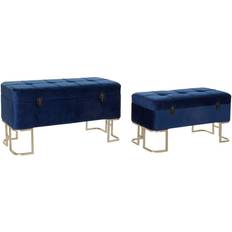 Azul Taburetes Dkd Home Decor Azul Dorado Metal Terciopelo 90 x 40 x 47 cm Taburete