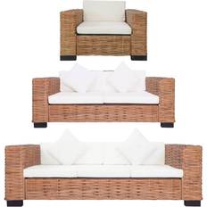 vidaXL Divani 3 Pz Con Cuscini In Rattan Naturale Set da Lounge da Esterno