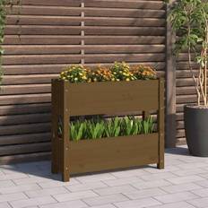 Macetas, Plantas y Cultivo vidaXL Jardinera De Madera Maciza De Pino Marrón Miel 77x25x66 cm - Marrón