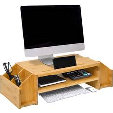 Monitor stand wood waytrim 2-tier bamboo monitor stand, wood computer monitor riser, wooden desk organizers with adjustable storage accessories shelf for imac