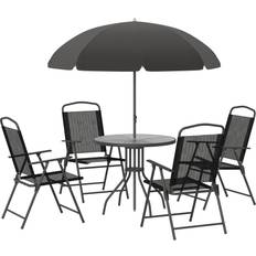 OutSunny 01-0709- Black Patio Dining Set, 1 Table incl. 4 Chairs