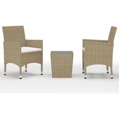 Zitkussen Bistrosets vidaXL 3-delige Bistroset Poly Rattan en Gehard Glas Beige