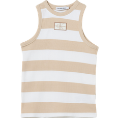 Beige Linnen Barnkläder Calvin Klein Girl's Ribbed Sleeveless Top - Sand (IG0IG01949-0FA)