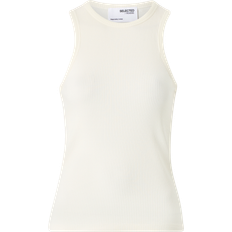 Slim Singleter Selected Anna Ribbed Tank Top - Snow White