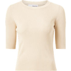 Selected Kortærmet Strikket Top Beige