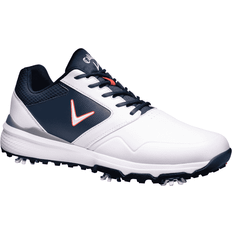 Hombre - Rojo Zapatos de golf Callaway (UK 10.5, White/Navy/Red) Golf Mens 2022 M596 LS Chev Spiked Leather Waterproof Golf Shoes