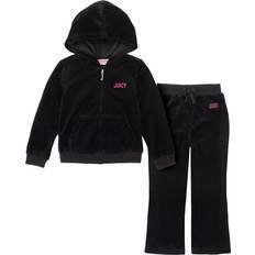 Juicy Couture Black Tracksuits Juicy Couture Girls 2T-4T Velour Zip Jogger Set(Black 3T)