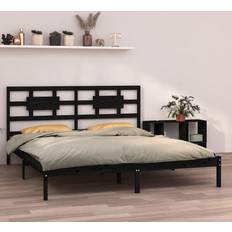 vidaXL Estructura De Cama Madera Maciza Negro Supe King 180x200 cm