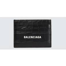 Balenciaga Logo-Print Croc-Effect Leather Cardholder - Black