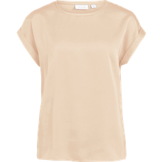 Beige - Dam T-shirts Vila Glansig Kortärmad Topp Beige