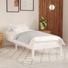 Blanc Cadres de lit vidaXL Bois de Pin Massif 90x190 cm Simple