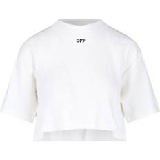 Off-White T-shirts Off-White Off Stamp Ribbed Cropped Tee - White