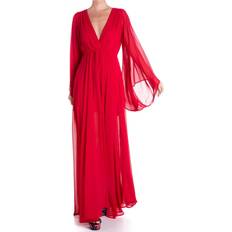 MEGHAN LA Women's Sunset Surplice Chiffon Maxi Dress Cherry Cherry