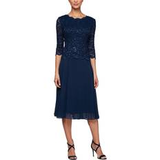 Tea Length Sequin Mock Dress Petite Regular - Navy