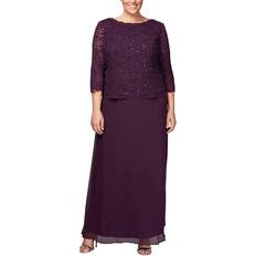 Alex Evenings Alex Evenings Plus Sequined Scalloped Edge Lace Top Gown Purple 14W