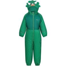 Combinations de Pluie Regatta Girl's Childrens/Kids Mudplay III Dinosaur Waterproof Puddle Suit Green/Jellybean Green