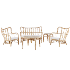 Rattan Set da Lounge da Esterno Beliani Divani Giardino Beige Rattan Naturale 2 Tavoli 2 Poltrone Set da Lounge da Esterno