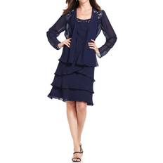 SL Fashions Womens Tiered Sequined Dress With Cardigan blue