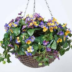 Hanging Boxes & Baskets Homescapes Purple and Yellow Pansy Artificial Basket 38cm