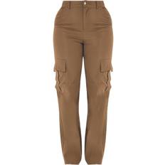 PrettyLittleThing Shape Buckle Detail Cargo Wide Leg Trousers - Dark Khaki