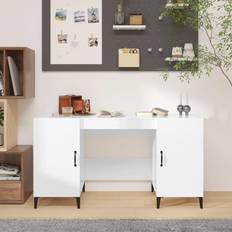 vidaXL 140 x 50 x 75 cm Konstrueret Træ Hvid Højglans Skrivebord 50x140cm