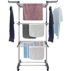 Folding clothes drying rack Bigzzia Clothes Drying Rack Folding Clothes Rail 3 Tier (Grey) Grey 29.92 In. W X 66.54 In. H X 19.29 In. D