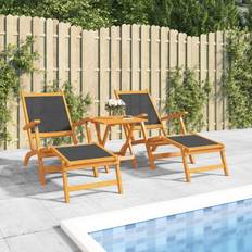 vidaXL Lot de 2 Chaises Longues d'Extérieur Transat de Terrasse Siège de Jardin Patio Acacia Massif et Textilène