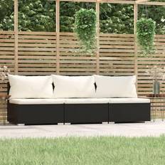 Noir Canapés d'extérieur vidaXL Sofa with Cushions Modular Couch Outdoor Black Poly Rattan 3-Seater Canapé d'extérieur