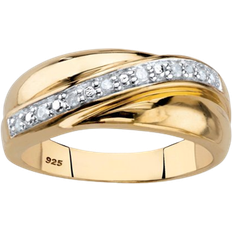 Men - Silver Rings PalmBeach Round Wedding Band Ring - Gold/Diamonds