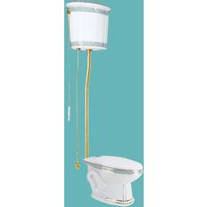 Toilets High Tank Pull Chain Toilet Porcelain White China Finish with Brass L Pipe and Elongated Bowl High Tank Toilet Renovator s Supply