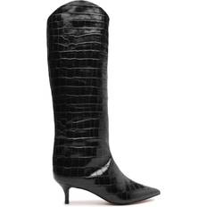 Leather Boots Abbey Croc Embossed Kitten Heel Boots - Women's