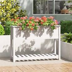 vidaXL Planter with Shelf White 111.5x34.5x81 Solid Wood Pine