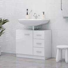 Bianco Mobiletti vidaXL Mobile Sottolavabo Bianco Lucido 63x30x54 cm Legno Multistrato