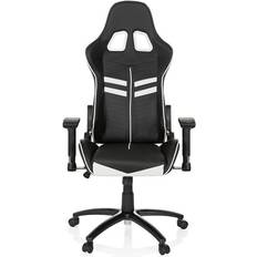 hjh OFFICE hjh OFFICE 729200 Spelstol LEAGUE PRO Vippmekanik för avspänd bakåtlutning, Ryggstöd med integrerat nackstöd, Klädsel av konstläder, Fotkryss i svart metall