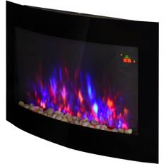 Elkamin svart Homcom Elektrisk Kamin Väggmontering 900/1800 W 114 x 65 x 52 cm Svart