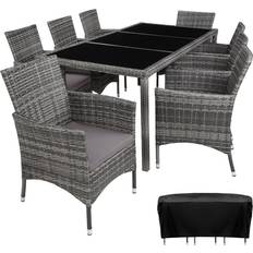 Gris Ensembles repas de patio tectake Salon Jardin Valence Pour 8 Personnes Avec Plateaux En Verre De Sécurité Ensemble repas de patio