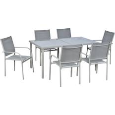 Textil Juegos de comedor de patio OutSunny 84G-039V00GY Juego de comedor de patio, 1 Mesa incl. 6 Sillas