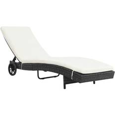 Rotin Synthétique Chaises longues vidaXL Chaise Longue Résine Tressée Noir Blanc Patio Terrasse Transat Jardin