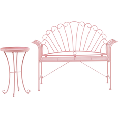 Métal Ensembles de Bistrot Beliani Jardin Ou Terrasse Banc et Table d'Appoint Assortie En Métal Rose Ensemble de Bistrot