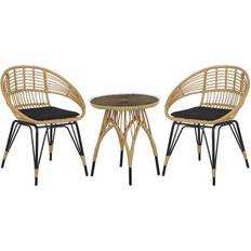 Naturel Ensembles de Bistrot Beliani Salon Jardin Table Ronde Et 2 Chaises En Rotin Et Acier Noir Pour Terrasse Ou Balcon au Style Modern Boho et Scandinave Ensemble de Bistrot