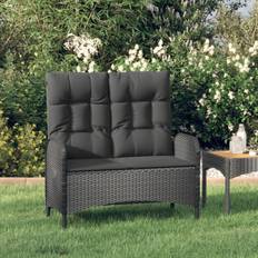 vidaXL Panca Reclinabile Con Cuscini 107 cm Polyrattan Nera - Nero Panchina da Giardino