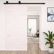 vidaXL de Grange Suspendue Blanc Bois Massif de Pin Porte Coulissante (100x210cm)