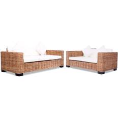 vidaXL Divani 15 pz in Rattan Naturale - Bianco Set da Lounge da Esterno