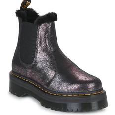 Fur Chelsea Boots Dr. Martens Black & Silver 2976 Quad Fur Lined Boots